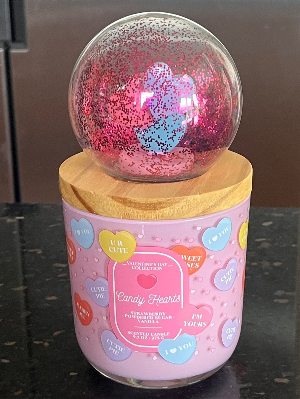 Candy Hearts Scented Candle with Globe Jar - Pink Glitter Dome